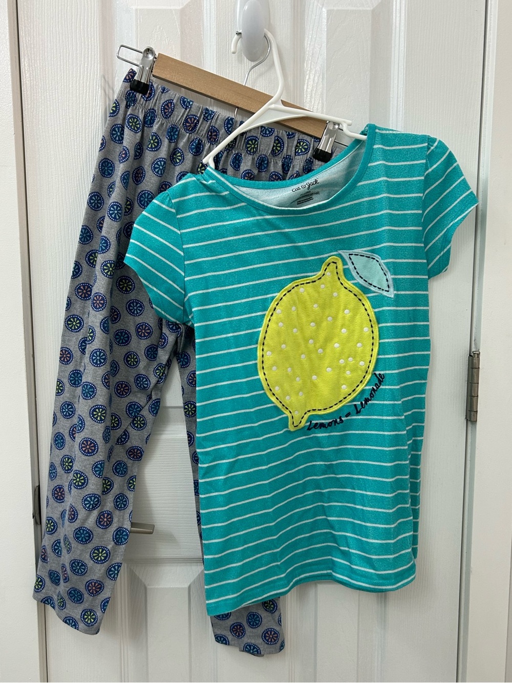 Cat & Jack Girls Teal Striped Lemon Pajama Set